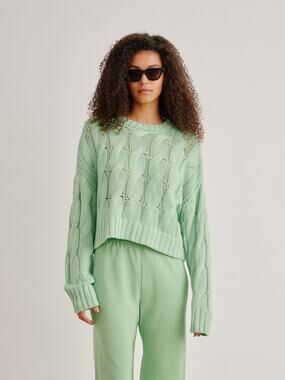 SABLYN Tristan Cableknit Pullover Sweater Lime Green